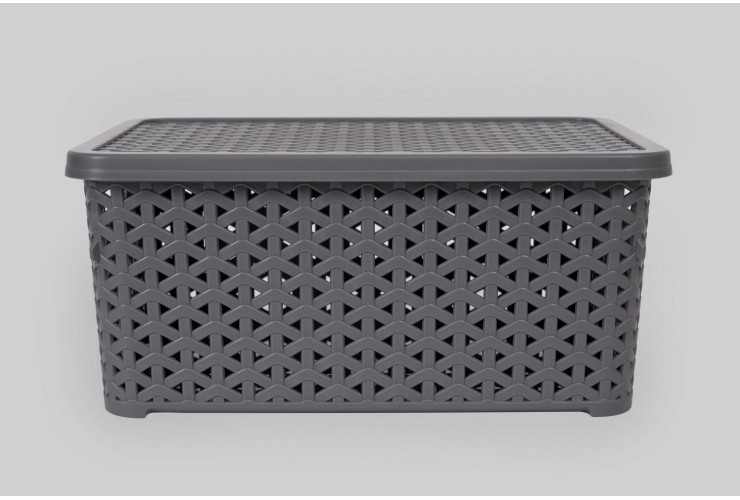 Корзина с крышкой низкая 6 л серый (K12-130)