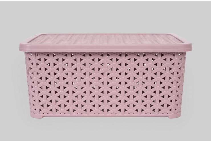 Корзина с крышкой низкая 6 л пудровый (K12-805)